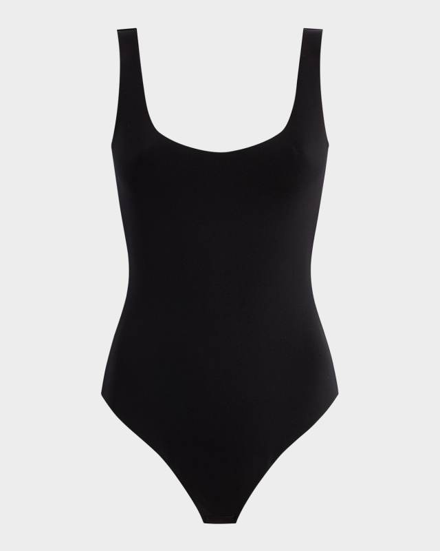 Sleeveless Scoop-Neck Neoprene Thong Bodysuit